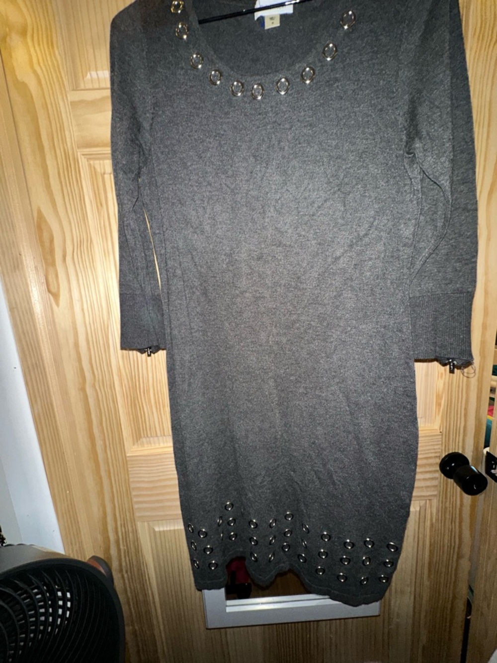 Calvin Klein Charcoal Gray Embellished Long-Sleeve Mini Dress